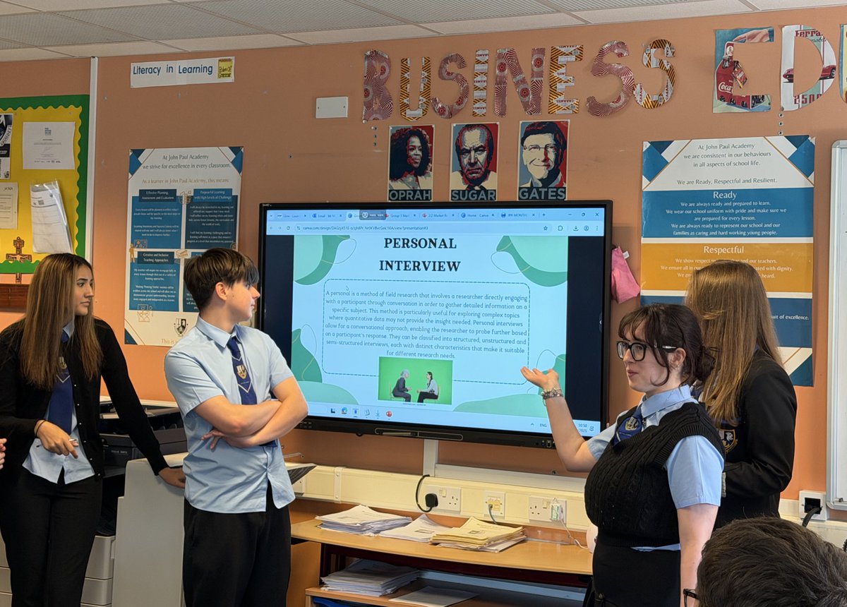 🫡 Higher BM delivered a series of micro-lessons on field research this morning <a href="/johnpaulacademy/">John Paul Academy</a> <a href="/BusEdJPA/">JPA Business Education</a>. Delighted with their ability to plan, create and present engaging lessons for their peers. Well done, S5/6.