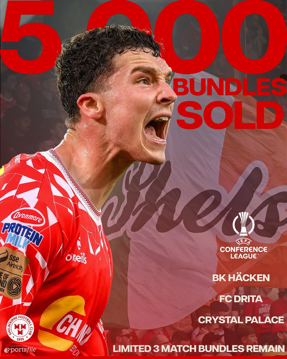 shelsfc's tweet image. 𝗟𝗜𝗠𝗜𝗧𝗘𝗗 𝗥𝗘𝗠𝗔𝗜𝗡𝗜𝗡𝗚 🚨

5,000 Conference League three match bundles have been sold, limited remain…

Guarantee your seat to all three home Conference League ties now ⏳

shelbournefc.ie/match-tickets/… 📲

#DublinsFinest | #Since1895