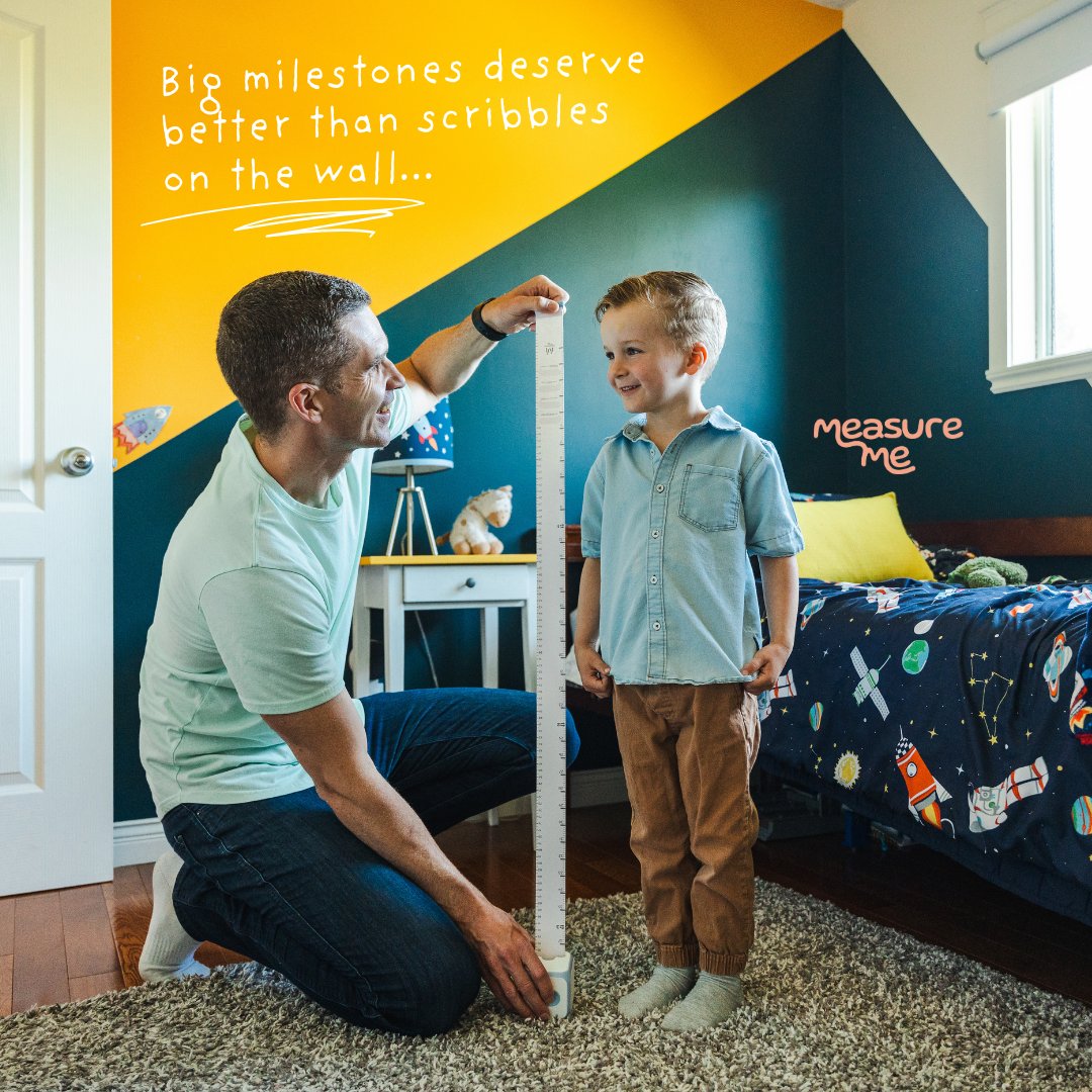 hyperstarter's tweet image. The Measure Me measuring system sits on the ground with a pull tab that extends to your child&apos;s height. Clean walls, accurate tracking, and it moves with your family through rentals and relocations kickstarter.com/projects/measu…