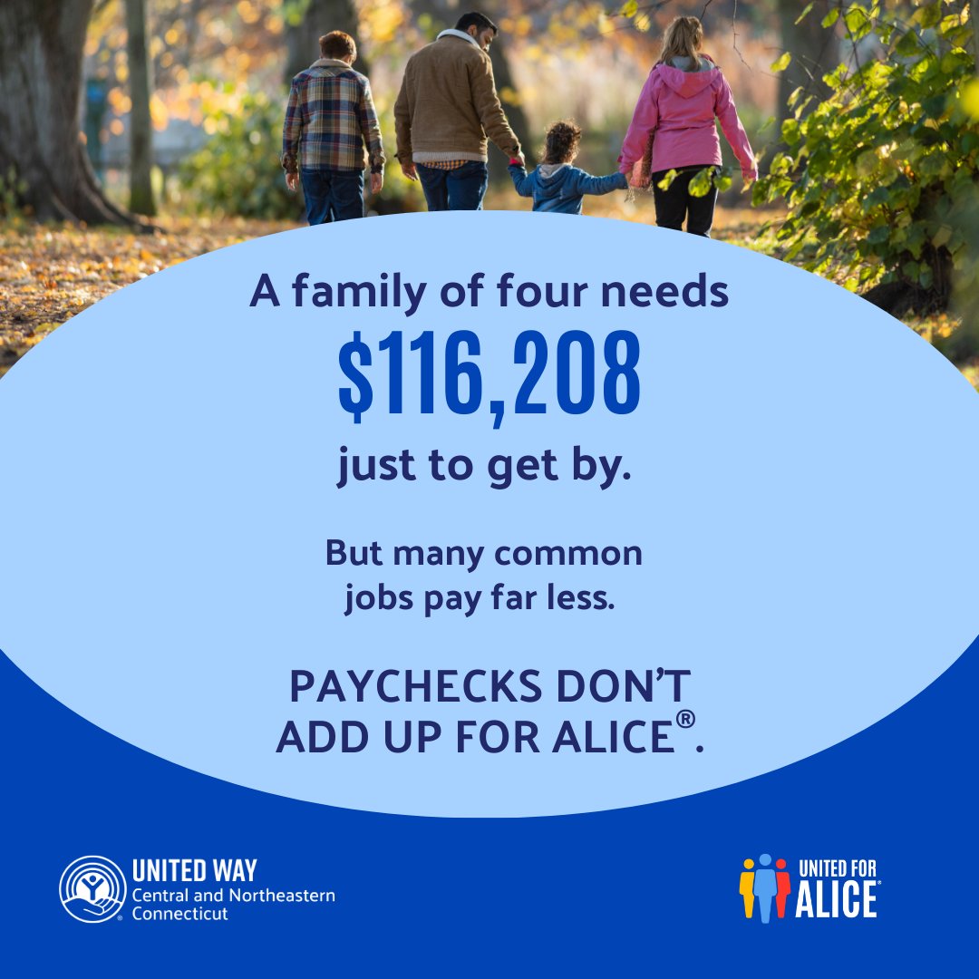 Did you know a family of four in #Connecitcut needs a household income of $116,208 just to get by? 

Read more ALICE in our region here ▶️ unitedwayinc.org/publications/2…

#UnitedtoEndPoverty #StateOfALICE