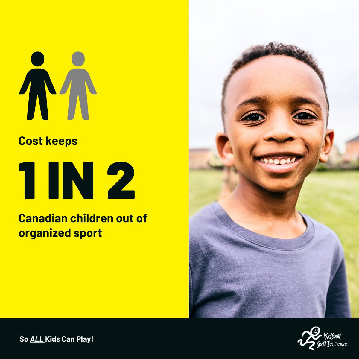 The reality is, cost keeps 1 in 2 Canadian children out of organized sport.

The barriers keep growing but we will keep working to break them down. Help us get there by donating and volunteering with your local chapter: kidsportcanada.ca

#SoALLKidsCanPlay!