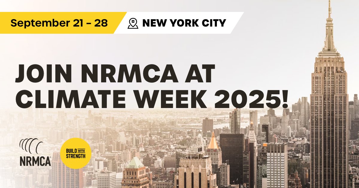 BuildStrength's tweet image. Join NRMCA’s Tiffany Reed-Villarreal, Frank Mruk and other industry experts at Climate Week NYC 2025! Engage with experts across industries to discuss ways to tackle climate challenges head-on. Learn more about Climate Week NYC here: climateweeknyc.org
