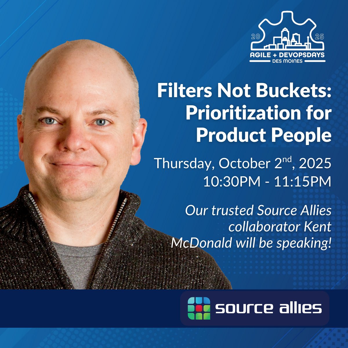 SourceAllies's tweet image. Source Allies has 4 speakers at Agile+ DevOpsDSM this year! We're excited to share insights on product prioritization, scalable DevOps, Agile planning, and effective feedback. Catch their sessions Oct 2–3 and swing by our booth to continue the conversation!
#DevOpsDays #techtalk