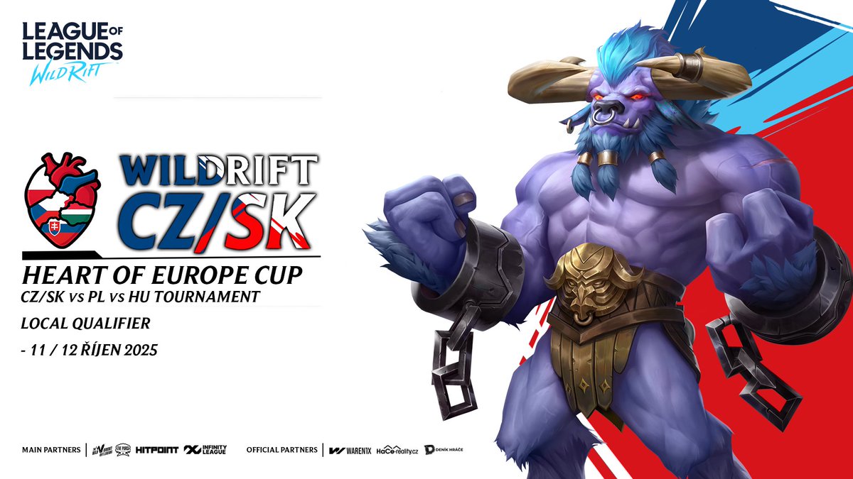 wrcommunityczsk's tweet image. HEART OF EUROPE CUP

Utkej se v souboje mezi CZ/SK - Polskem a Maďarskem 

TOP 8 týmu si to rozdá v Play-off fázi o Šampiona Srdce Evropy 

Dokážeme obhájit náš loňský titul?

Více informací na: bit.ly/DiscordWildrif…

#wildrift #leagueoflegends #wildriftczsk #HoE #EMEA