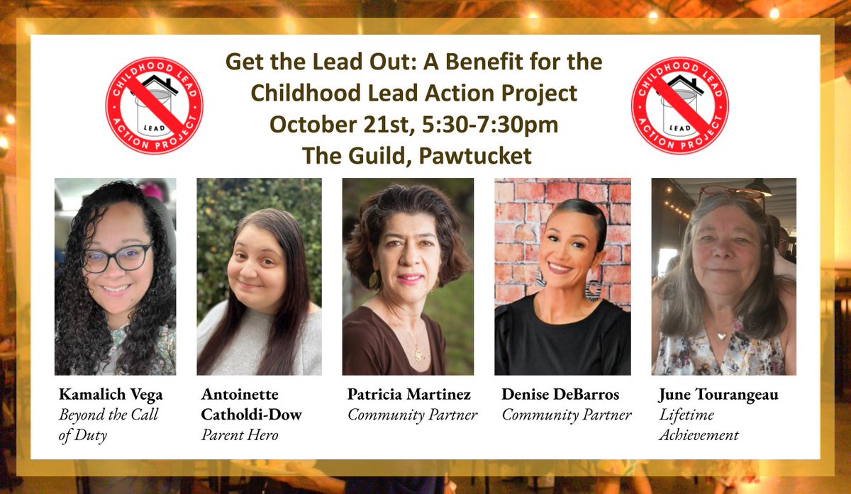 We are so pleased to announce this year's honorees! 

Join us on October 21st 5:30pm-7:30pm at the Guild in Pawtucket to celebrate their contributions to lead poisoning prevention efforts in Rhode Island.

eventbrite.com/e/get-the-lead…