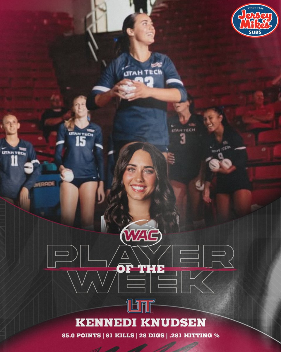WACsports's tweet image. #WACvb Player of the Week presented by @jerseymikes 🏐     

Kennedi Knudsen | @UtahTech_VB