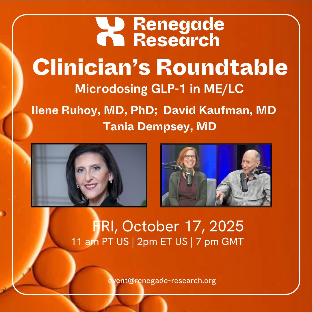 RenegadeRes's tweet photo. Save the date for our next roundtable on GLP1/GIP in MECFS with Dr Kauffman, Ruhoy and Dempsey. Link in comment. Please not this one is 2 pm ET not the usual 1 pm https://t.co/jK5GyVge8M