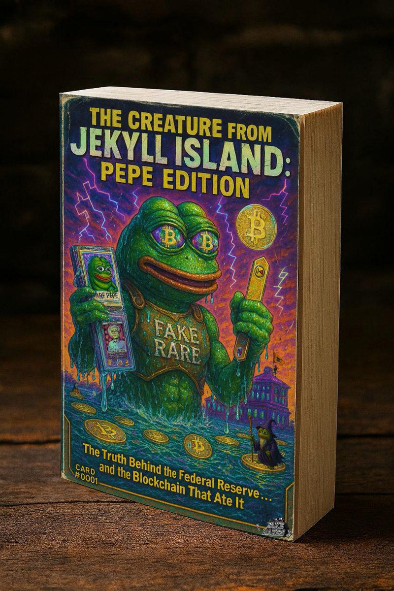 This auction starts in an hour...

Top 10 bidders get a signed 1st Edition of "The Creature from Jekyll Island: Pepe Edition".

They also get the "PEPECREATURE" <a href="/FAKERARES_XCP/">🐸🐸🐸FAKE RARES🐸🐸🐸</a> token... which commemorates the 4th year of Fakes and has the book and <a href="/Stampchain/">Bitcoin Stamps (Official) 🪙</a>
Inside of it

Its a