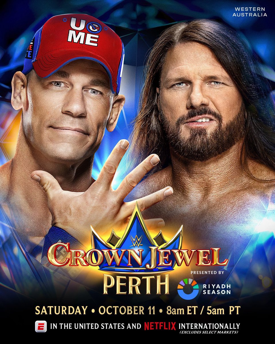 🚨🚨🚨

OFICIAL PARA #WWECROWNJEWEL

John Cena vs. AJ Styles. Lo tendremos en tres semanas en Australia. La parada que tenía que llegar tras los tuits de Cena y de AJ.

Para cerrar una historia legendaria entre ambos.