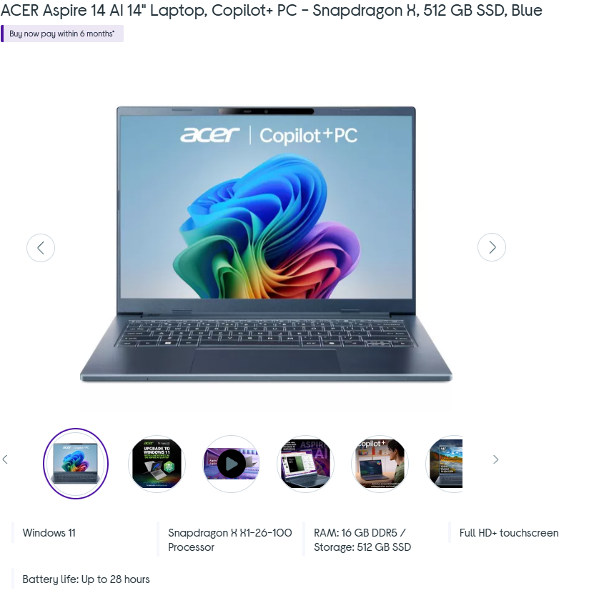 emilliannoe's tweet photo. @currys  is falsely advertising the ACER Aspire 14 AI 14" Laptop, Copilot+ PC as a touchscreen. It’s not. Tried returning it, but Currys is making it unnecessarily difficult. Not acceptable. #FalseAdvertising #Currys

Resolve this!

https://t.co/6Ywaz0CLFr https://t.co/lFDhvgxe7b