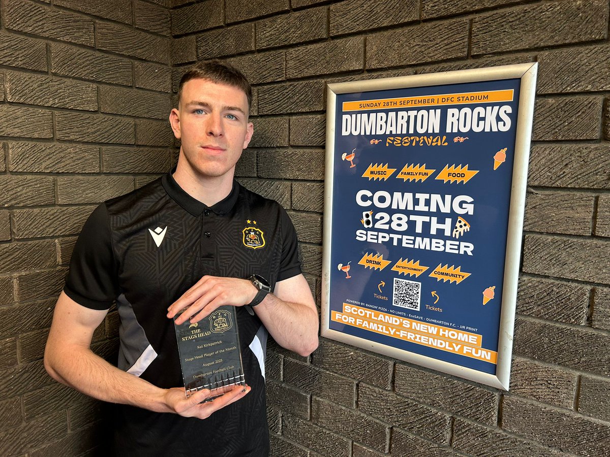 Dumbartonfc's tweet photo. 🏆 Congratulations to midfielder @KaiKirkpatrickk, who picked up The Stags Head Player of the Month award for August prior to last night's game.

Very well deserved Kai 💪

https://t.co/Ymy28etgAE https://t.co/utZuxIJNj5