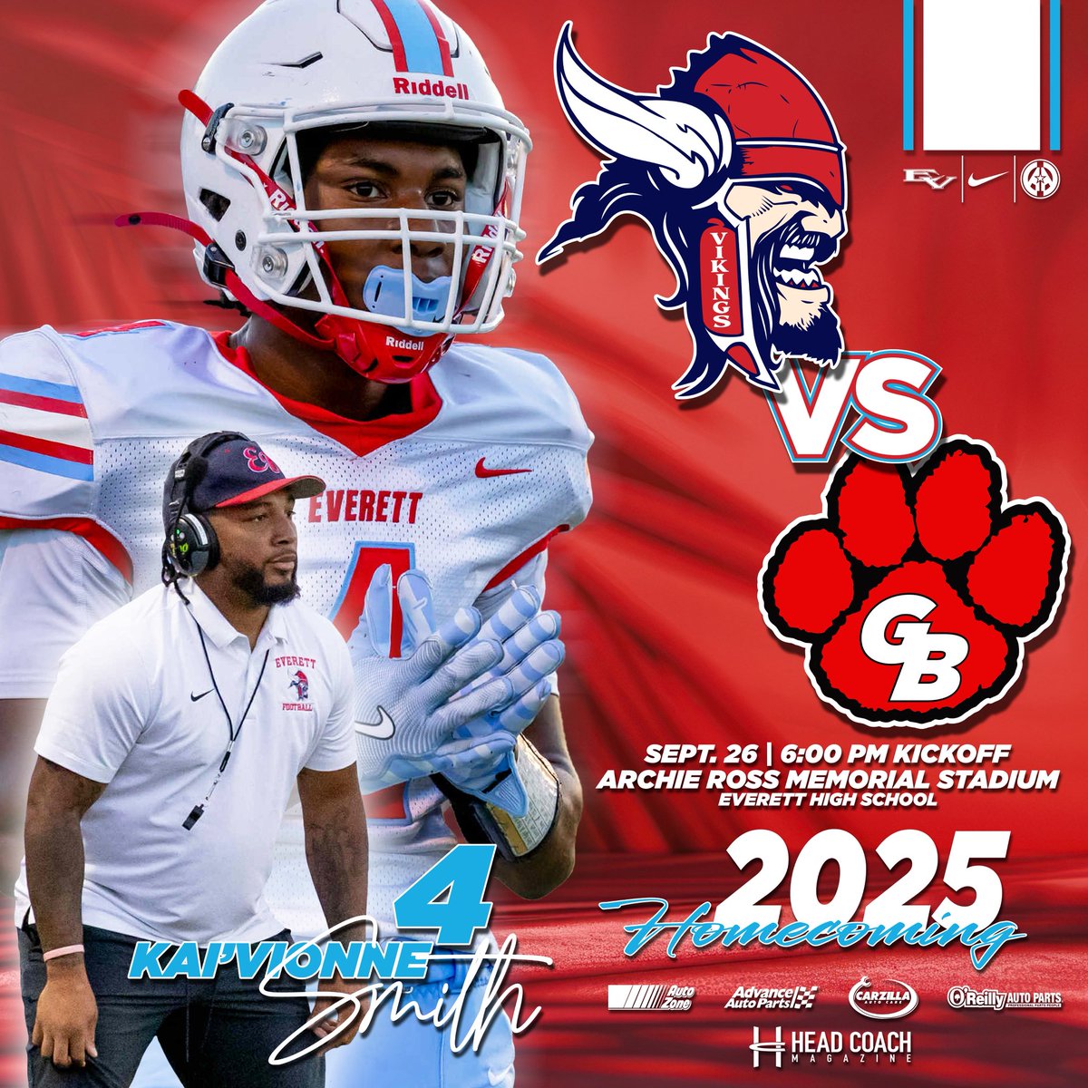 EverettVikingFB's tweet photo. Week 5️⃣

🚨 HOMECOMING 🚨

🆚 Grand Blanc
📅 Friday September 26th  
⏲️ 6 p.m. ET
🏙️ Lansing, Mich.
🏟️ @ Archie Ross Stadium Everett HS

#Team76 | #EvNation
JV will be playing Thursday @ Grand Blanc High School 
Kickoff scheduled at 5:30PM. 

ALL TICKETS MUST BE PURCHASED gofan! https://t.co/RddM6nxraT