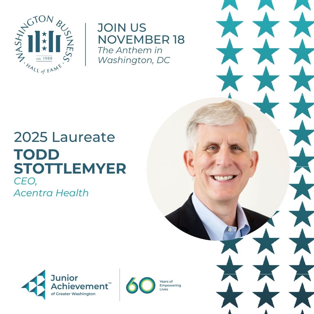 “Build great companies. Build great communities.” Todd Stottlemyer, CEO of Acentra Health &amp; JA 2025 Laureate, shares his story of purpose, resilience &amp; innovation.
Read his Q&amp;A: bit.ly/4lXCKj6 #Leadership #CommunityImpact #WomenInBusiness #GreaterWashington #WashBizHOF