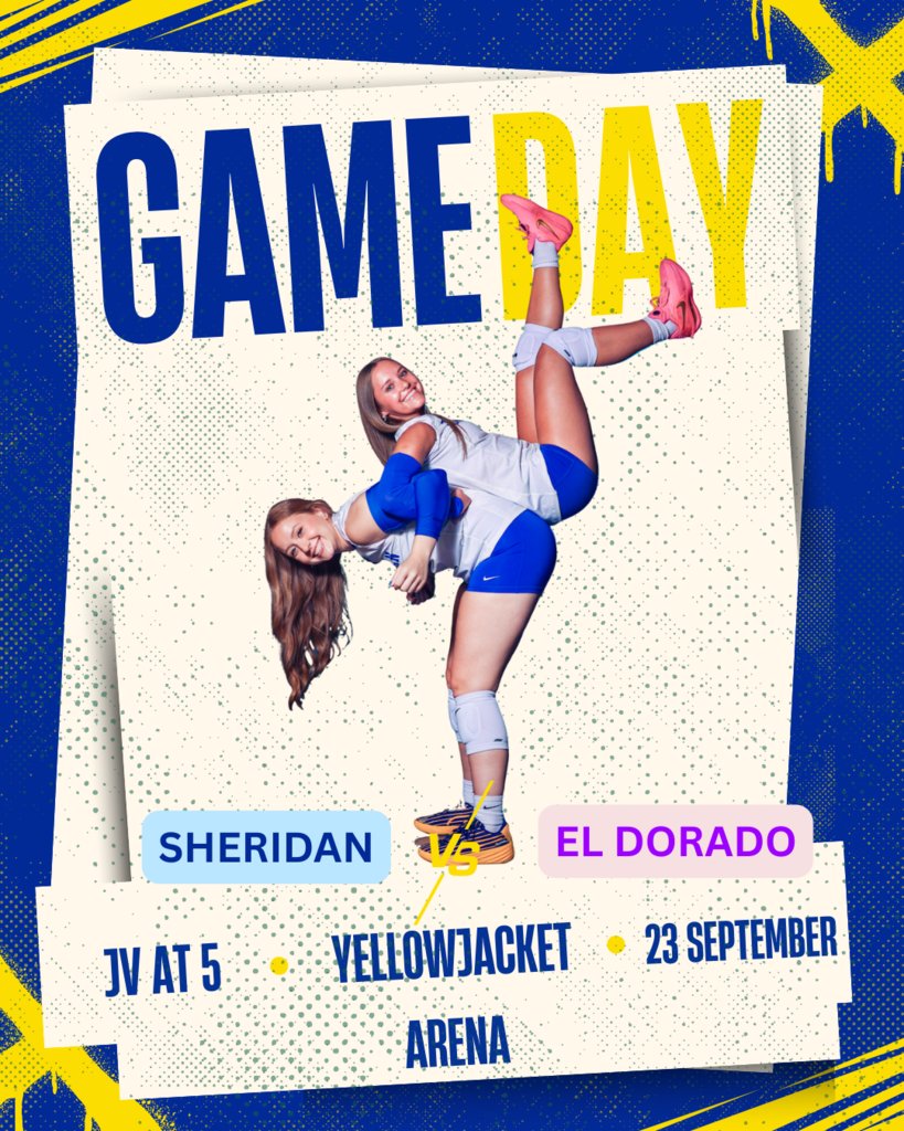 It's Game Day for our Lady Jackets! Sheridan hosts El Dorado at Yellowjacket Arena starting at 5:00 p.m. Go Lady Jackets!  #YJNation

(graphic by Sayde Crouse)