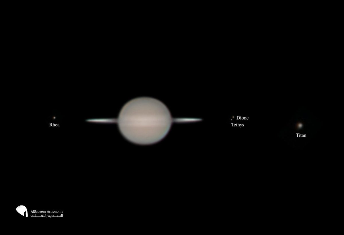 We shot a fabulous family portrait of Saturn and four of its moons including Titan: Saturn's largest moon known for its methane-filled atmosphere. 
#AlSadeemObservatory #AbuDhabi #UAE #Space