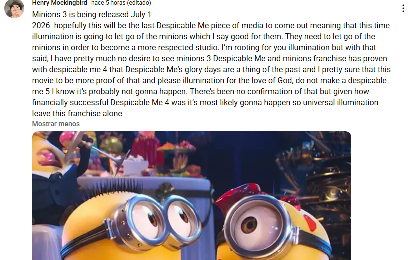LavaretDoman's tweet photo. Do not subscribe to this guy, I can't stand this post he made on YouTube saying he's not interested in seeing #Minions3 and that he's saying he hopes there isn't a #DespicableMe5 and it also makes me angry that he says Illumination should leave the franchise alone. https://t.co/aYlfjuE9kv