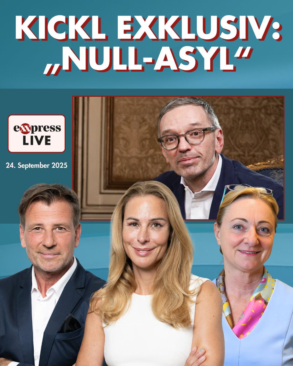 Morgen ab 7:30 Uhr live bei exxpressLIVE: Herbert Kickl exklusiv im Interview – „Null-Asyl“: FPÖ-Chef spricht Klartext über Migration, Neutralität und die Fehler der EU. Österreich auf Platz 1: Laut OECD der teuerste Sozialstaat der Welt – droht unser System zu kollabieren? Und: