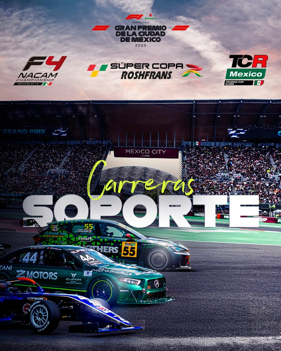 La emoción de Formula 1 se intensifica cuando el rugido de más motores llena el Autódromo Hermanos Rodríguez. Este año, las Carreras de Soporte prometen un fin de semana de pura adrenalina:

🏁 TCR México 
🏁 FIA F4 NACAM Championship