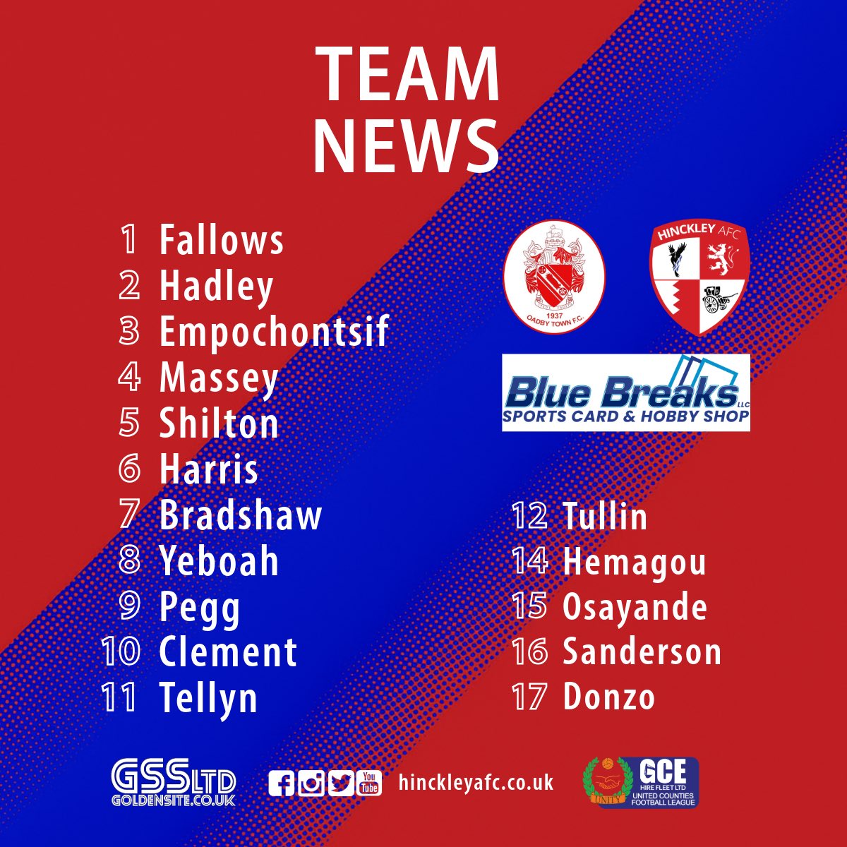 TEAM | Four changes to the line up at GNG Oadby Town tonight including a first start for Will Harris with Lucinee Donzo returning on the bench