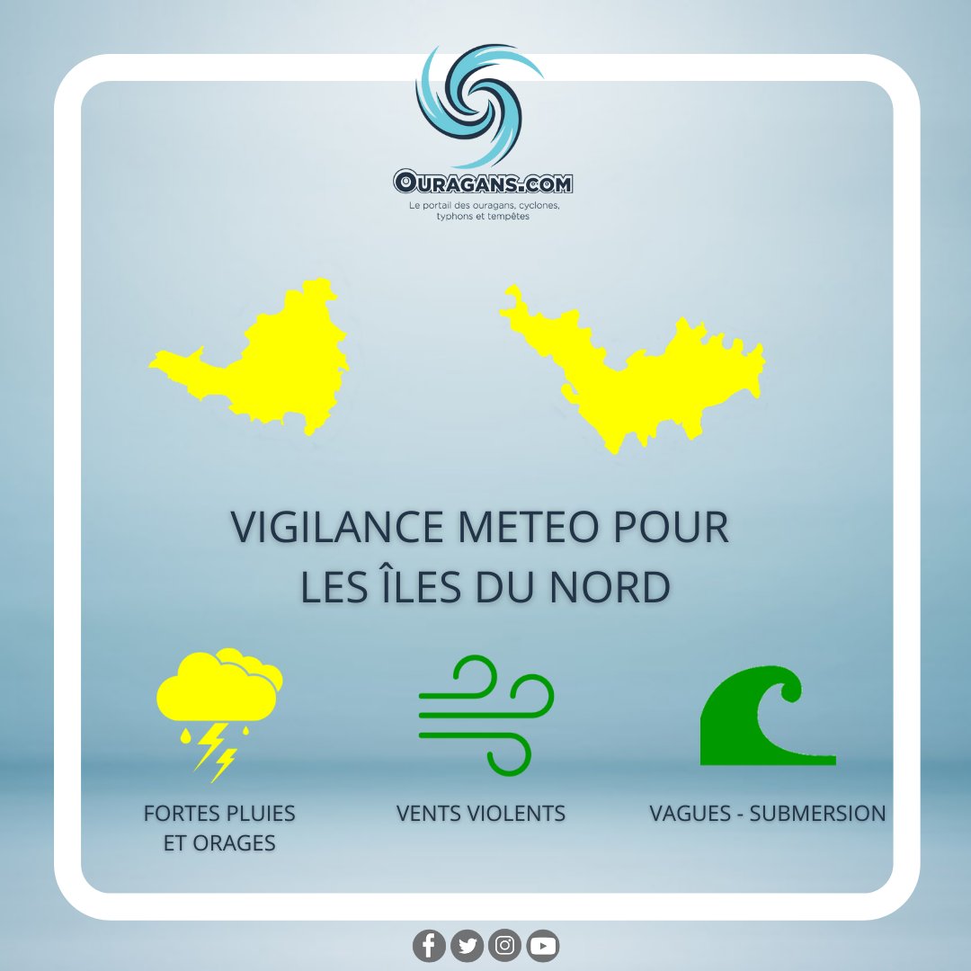 ouragans's tweet photo. Depuis 12h, Saint Martin et Saint Barthélémy ont été placées en #VigilanceJaune pour "Fortes pluies/Orages" jusqu'à mercredi soir à l'approche d'une onde tropicale dont les premiers sont attendus à partir de la fin d'après-midi https://t.co/rww8UaB1pj