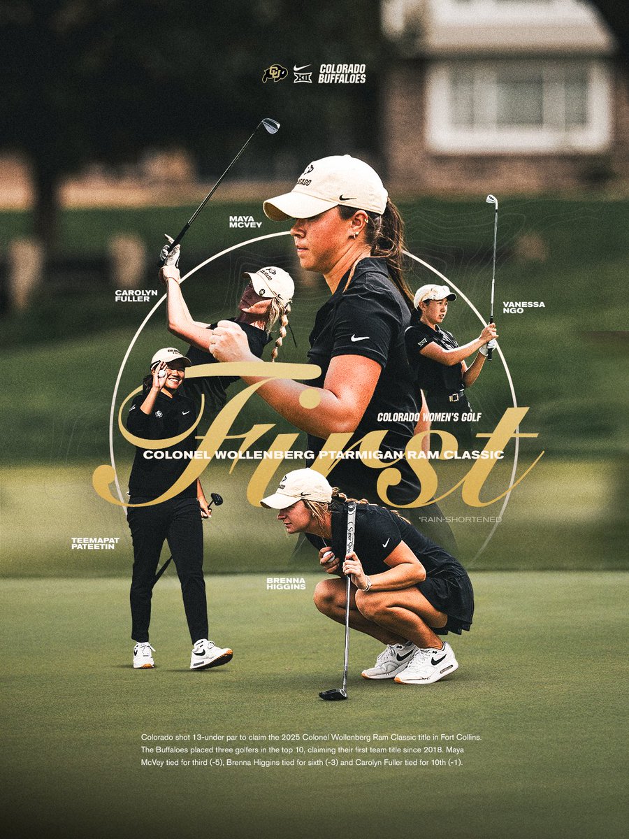 BUFFS WIN! Colorado claims the Ram Classic title at 13-under in a rain-soaked tournament shortened to 36 holes. The Buffs claim their first team title since 2018!