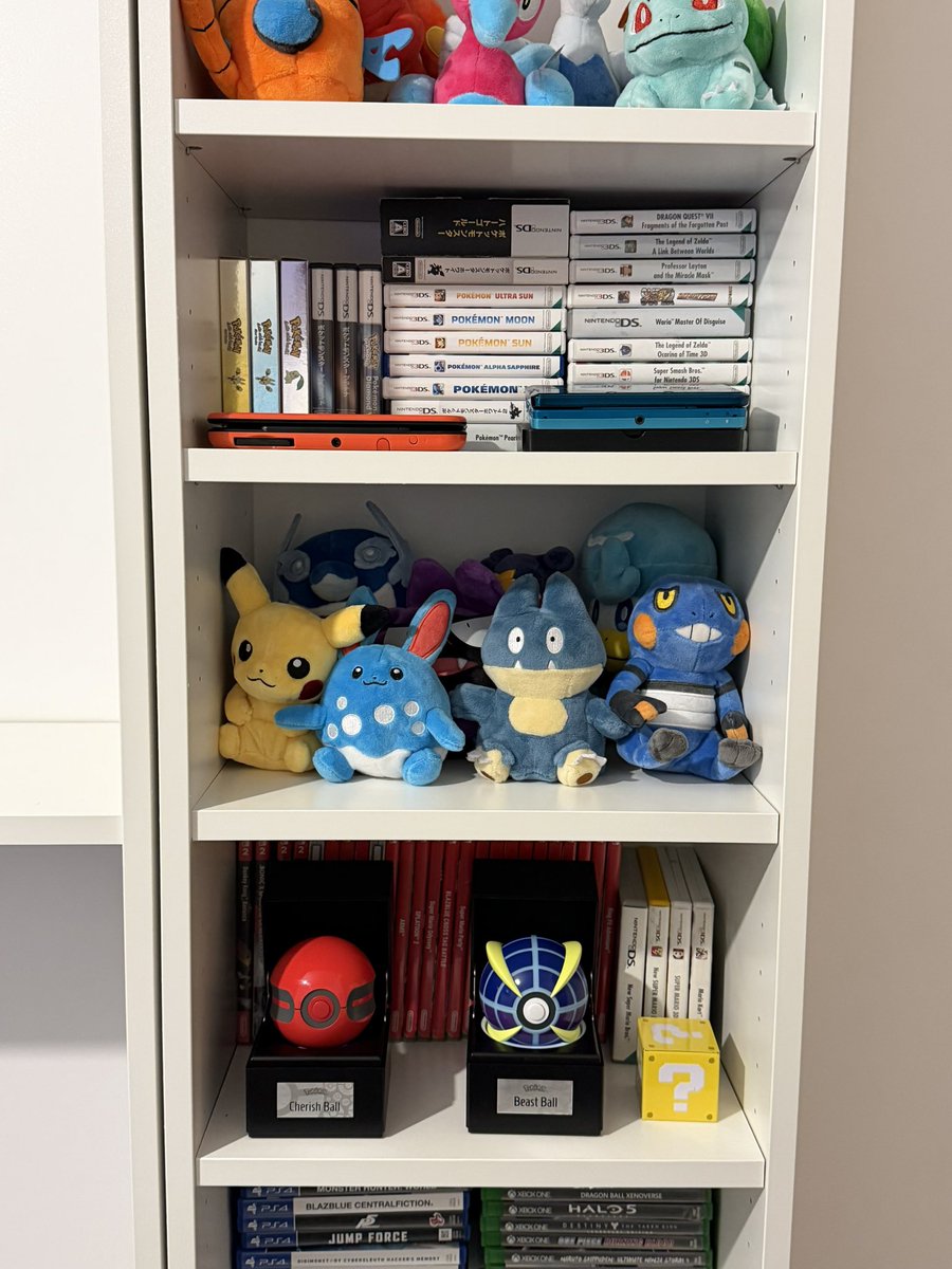 My video game shelf in the office, is almost done. Can you tell I like Pokemon?