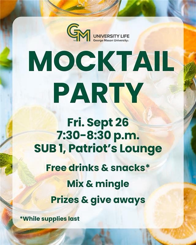 Grab a mocktail, mingle and learn about safer alcohol consumption and campus resources on Friday Sept. 26! Details cglink.me/2d7/r2284649