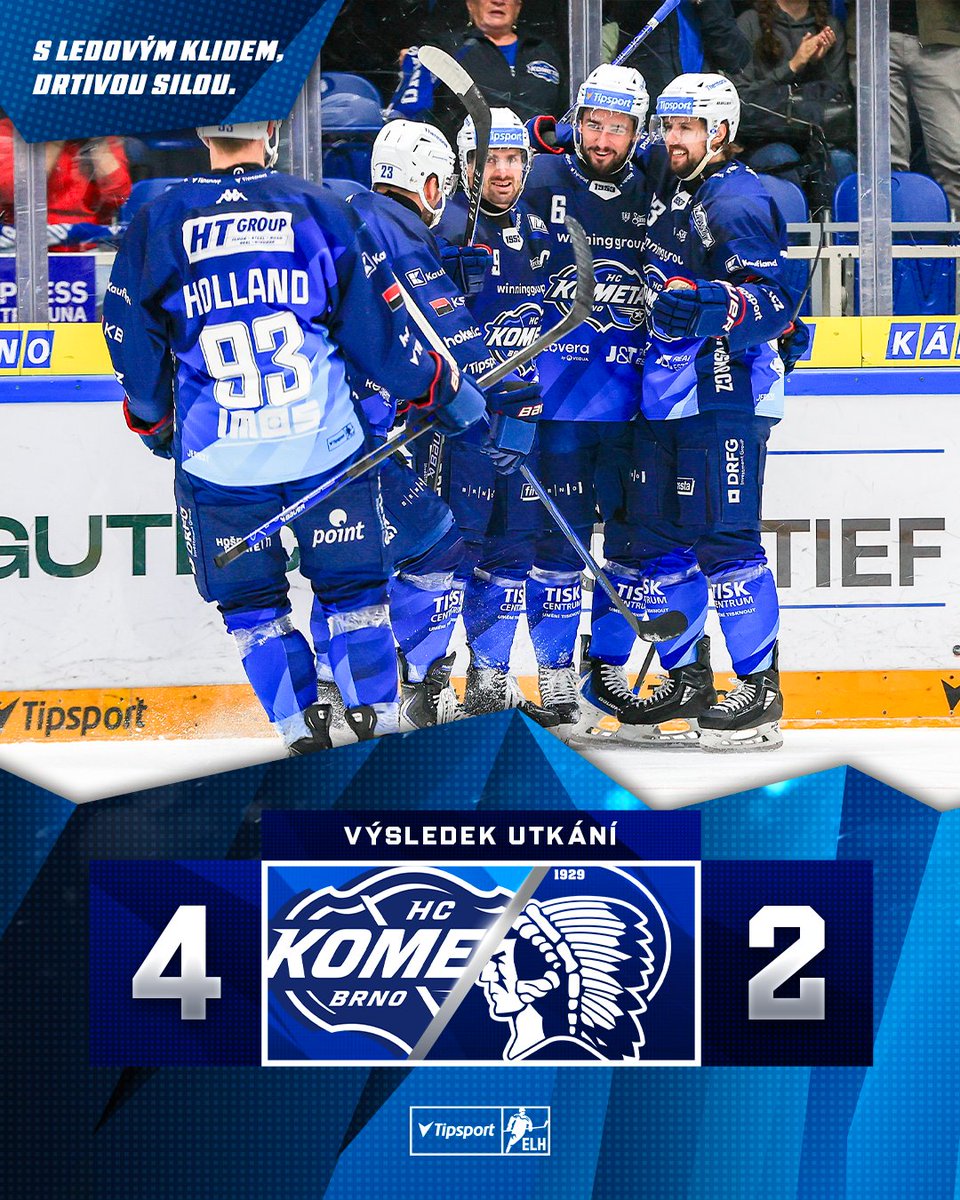 HCKometa's tweet photo. ✅ | VÍTĚZSTVÍ! 

Domácí duel s Plzní jsme zvládli na jedničku, dvakrát se trefil Lukáš Cingel a díky šesté výhře v sezóně zůstáváme na čele tabulky 🔝

#KOMPLZ 4:2 #TELH https://t.co/WXyL2lwGy0