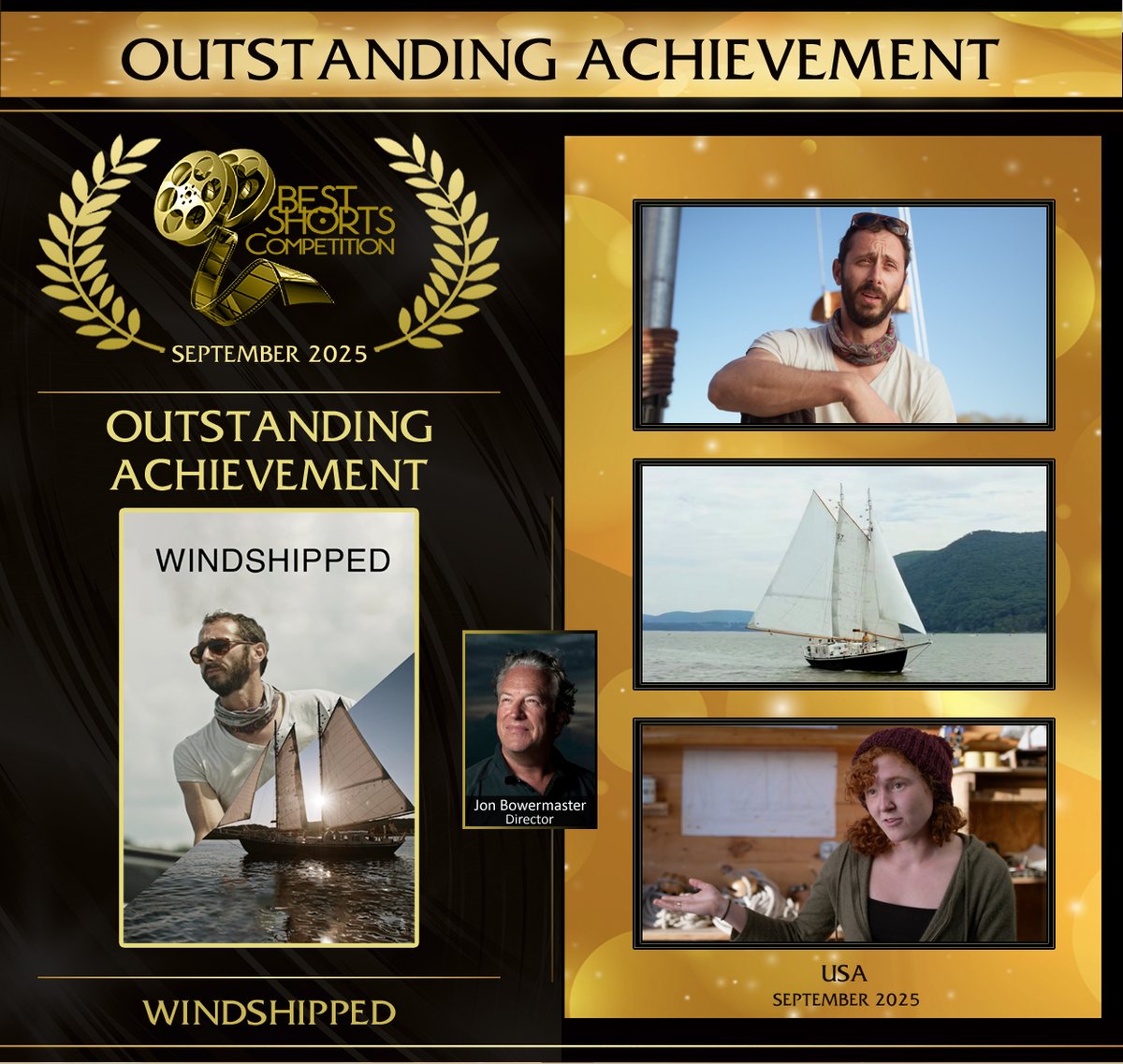 bestshorts's tweet image. Congrats to Outstanding Achievement winner Jon Bowermaster, WindShipped! Follow the sail-powered schooner Apollonia as it delivers local goods on the Hudson River without fossil fuels, showcasing sustainable logistics and community connections. BestShorts.net
