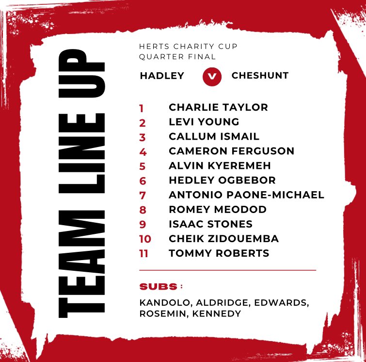 6 changes to the starting lineup from Saturday for tonight’s Herts Charity Cup Quarter Final 👇
