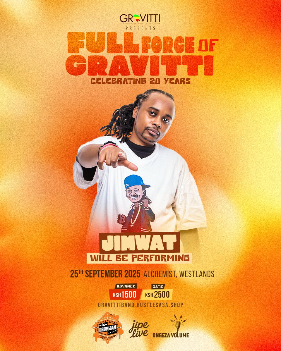 jimwatgenge's tweet image. Celebrating TWENTY YEARS of greatness @GravittiBand will be cooking this coming Thursday at #TheAlchemist 📌 Westlands 
I&apos;ll be joining them with Perfomances alongside great familiar and well loved names...details on poster🎟get your tickets here👇🏾

gravittiband.hustlesasa.shop/?product=68154