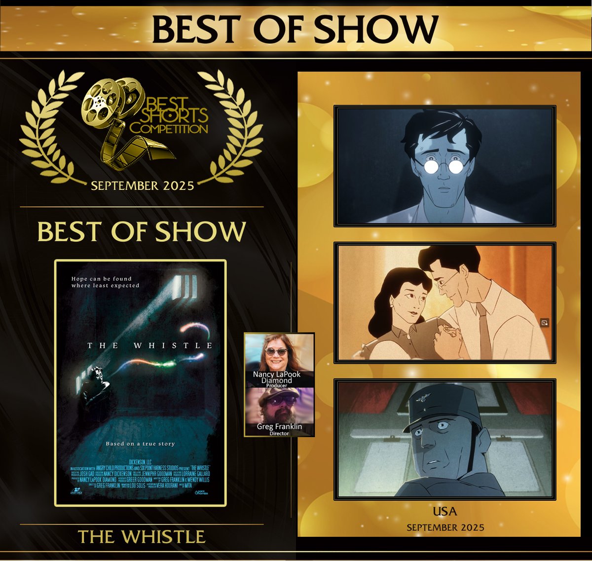 bestshorts's tweet image. Congrats to BEST OF SHOW winner Nancy LaPook Diamond for The Whistle! Greg Franklin director. It follows a Jewish doctor in Nazi Germany confronting impossible moral choices, exploring empathy, courage, &amp;amp; morality in the face of unimaginable human cruelty. BestShorts.net