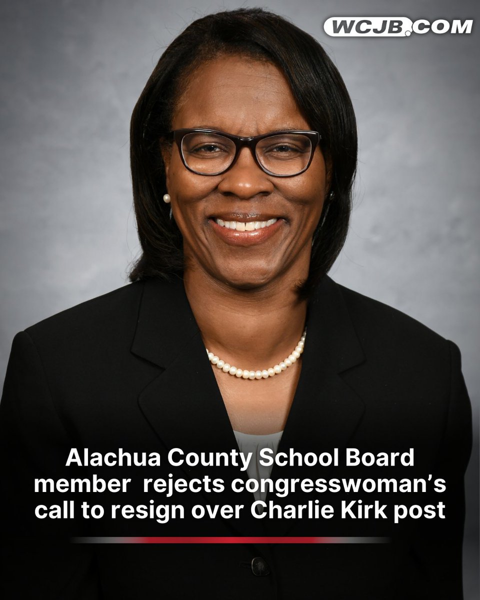 WCJB20's tweet photo. Rep. Kat Cammack has called on school board member Tina Certain to step down due to her post about Charlie Kirk’s memorial service: https://t.co/RX7HxBoZzq
#ACPS #AlachuaCountyPublicSchools #charliekirk https://t.co/GYtoCejp7D
