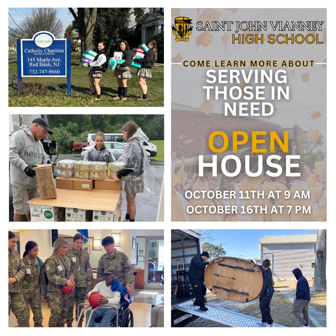 Ready to see what sets Saint John Vianney High School apart? Join us at our Open Houses on October 11th and 16th to experience firsthand how service is woven into every part of our vibrant school community. 
Register here:
sjvhs.com