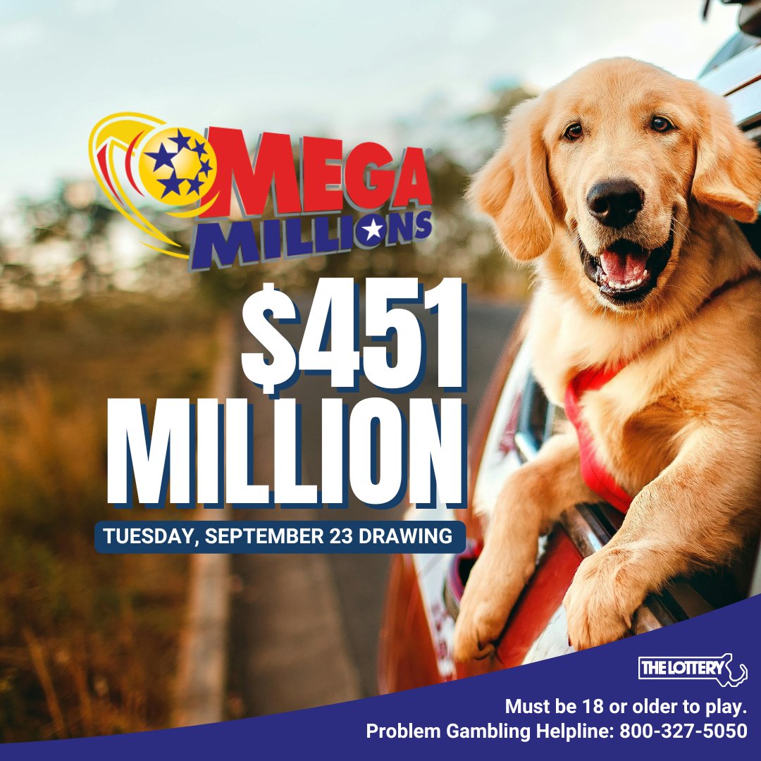 🐶 Who wants to go for a ride in the car? Tonight’s estimated Mega Millions jackpot is $451 MILLION!

#MassLottery
#Lottery
#MegaMillions 
#Jackpot
#Massachusetts
#Dog