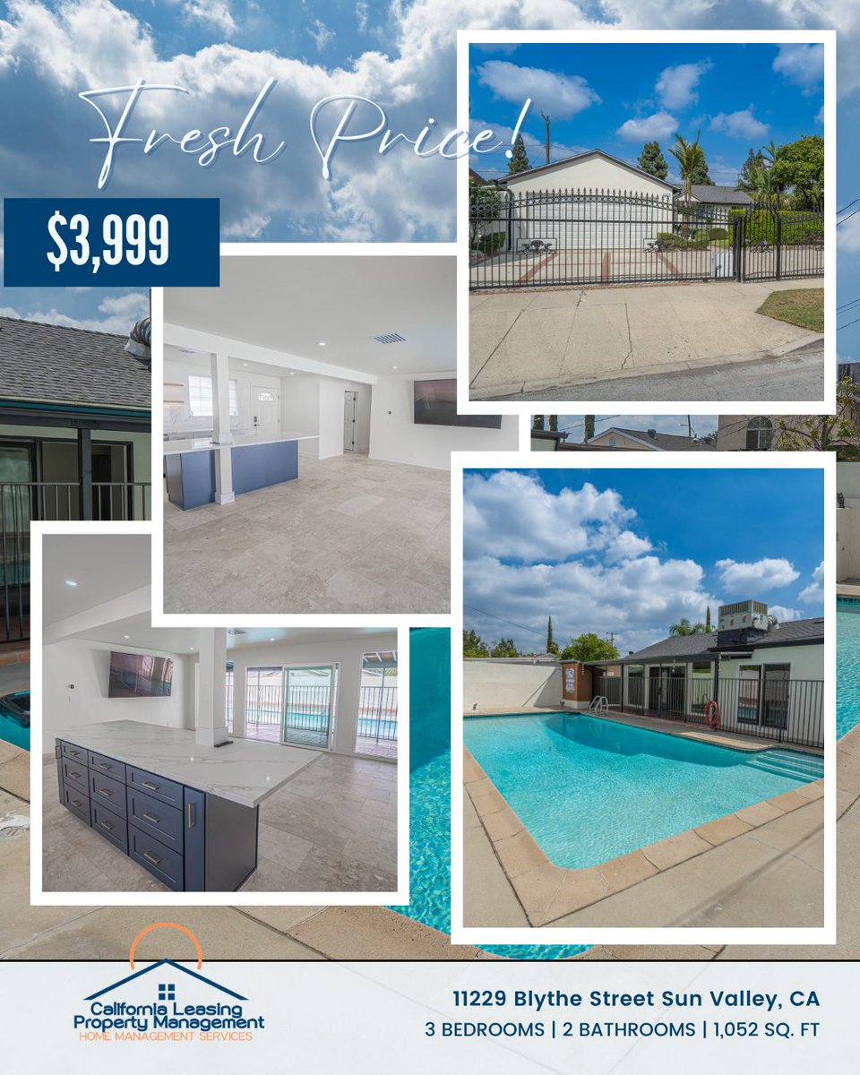 CALeasing's tweet image. 🏡✨ Discover your dream home in Sun Valley! 
- 11229 Blythe Street, Sun Valley, CA 
- 3 Bedrooms 🛏️ | 2 Bathrooms 🛁
- Spacious 1,052 sq. ft.
- Private Pool &amp;amp; Spa 🏊‍♂️
- RV Parking 🚐
- Pet-Friendly (2 pets considered) 🐶🐱
Visit Californialeasing.com