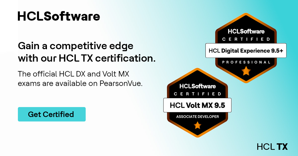 HCLDigital's tweet image. Ready to get certified? Take your skills to the next level with our Total Experience certification. 
The official HCL DX and Volt MX exams are now on PearsonVue. 
Learn more: hclsw.co/xvlpzk
#HCLSoftware #TXCertification #HCLDX #VoltMX