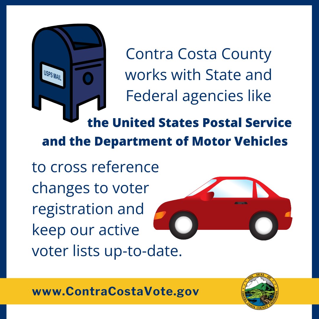 Our #CoCoVote Team works hard to keep our voter rolls clean and accurate. We still need your help! For example, if you move to a new address, change your name, or want to change your party affiliation,  make sure your registration is up-to-date. . #VoteReady #RegisterToVote