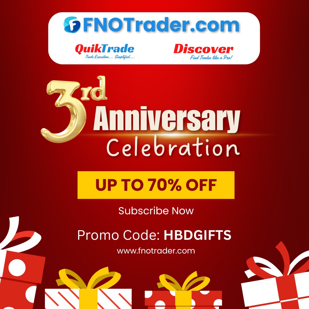 Sakthidoss7's tweet image. 🎉 FNOTrader.com Turns 3! 🥳

This September, we’re celebrating 3 years of empowering traders with Discover &amp;amp; QuikTrade

💥 Anniversary Offer: Up to 70% OFF 💥
🎁 Promo Code: HBDGIFTS
🔗 fnotrader.com

🔥 This limited-time offer is valid on:
✅ Discover – Find…