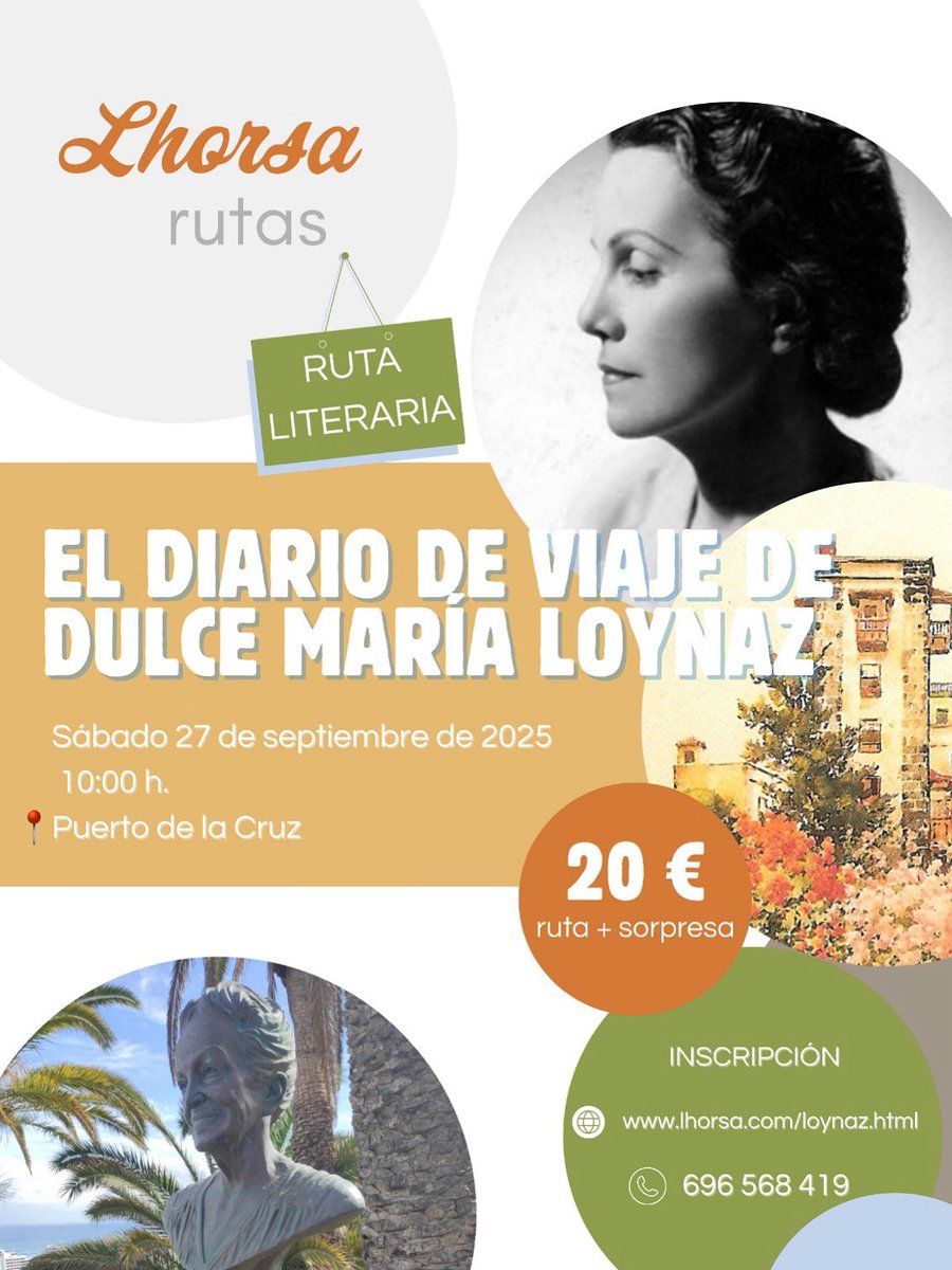 LhorsaArte's tweet photo. ¡Nos vamos de ruta! A conocer el Puerto de la Cruz que vio Dulce María Loynaz y que inmortalizó en su diario de viaje, publicado en Madrid en 1958 bajo el título de “Un verano en Tenerife”. Inscripción ya abierta 👉🏻 https://t.co/L1WOajwovf https://t.co/yheEr8WSdZ