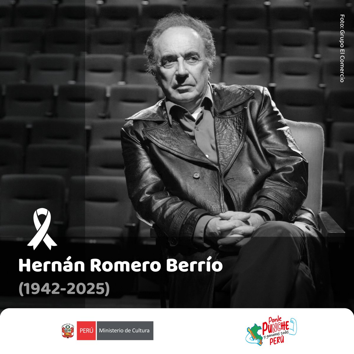 MinCulturaPe's tweet photo. 🕊️ Lamentamos profundamente el fallecimiento de Hernán Romero Berrío, actor de teatro, cine y televisión, Personalidad Meritoria de la Cultura y maestro de la actuación en el Perú. (1/3) https://t.co/gDbJxXDF0n
