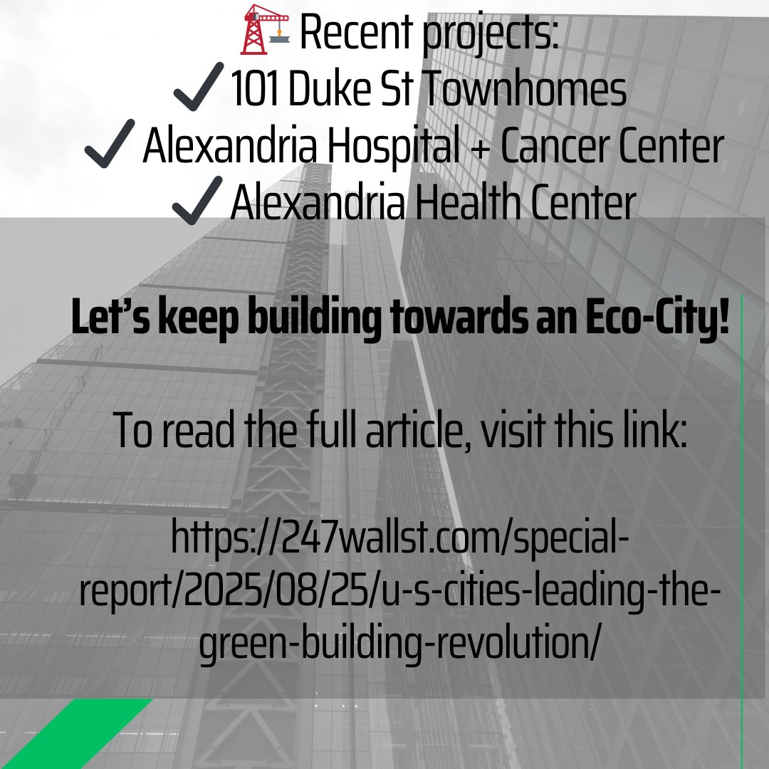 Alexandria is Leading the Way! 
We’re proud to be recognized as having the 17th most LEED-certified buildings per capita!

#LEEDbuildings #LEEDCertification #EcoCityALX #AlexandriaVAGov #GreenBuildings #Sustainability
