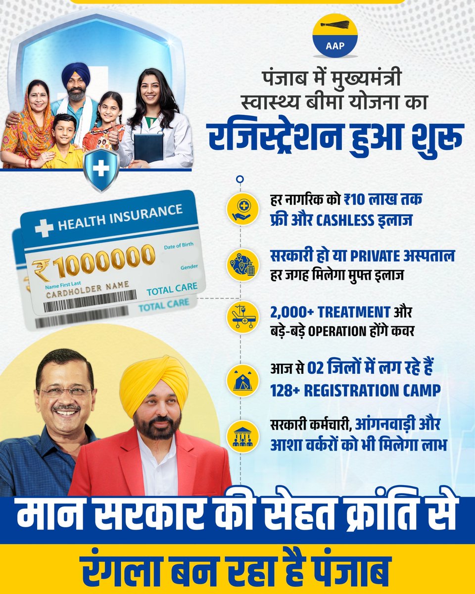 पंजाब की भगवंत मान सरकार जनता को स्वस्थ बनाने के लिए प्रतिबद्ध💯

#10LakhKaHealthCard