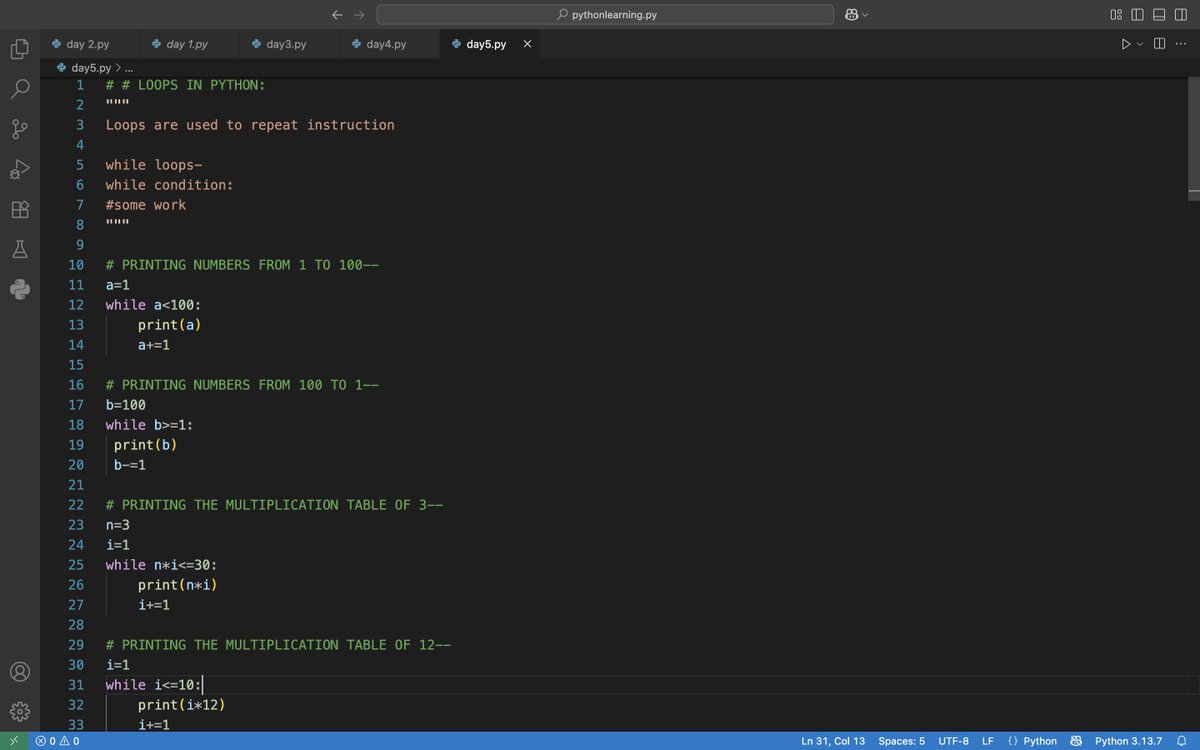 alien_xnip's tweet image. Day 05 Of #100DaysOfLearning
#python
-Loops in python
-Break and continue
-Range
-Pass statement
-Practice Questions...