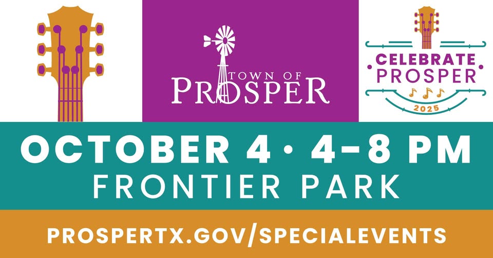 Get ready for Celebrate Prosper! It's the perfect chance to have fun, meet your neighbors, and connect with the Town of Prosper. Frontier Park (1551 Frontier Pkwy) will be buzzing with live music and awesome entertainment! 🎶

Learn more at prospertx.gov/celebrateprosp…!