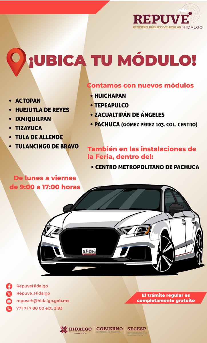 Repuve_Hidalgo's tweet image. 🚗✅ ¡No dejes pasar esta oportunidad!
Registra tu vehículo en el módulo #REPUVE más cercano.

📍 Es rápido, fácil y totalmente gratuito.

🛡️ Asegura tu patrimonio y brinda mayor tranquilidad a ti y a tu familia.

#REPUVEHidalgo #SeguridadVehicular #TrámiteSeguro