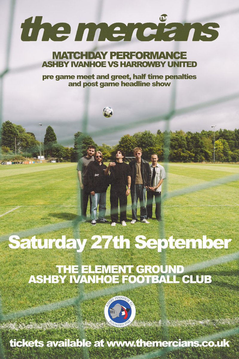 This Saturday we host <a href="/harrowbyutd1949/">Harrowby United FC</a> in a <a href="/utdcos/">UCL</a> league game!

 We also welcome @themercians to join us for a live set after the game aswell as a meet and greet before and penalty shootout with the band at half time! 

#TheMercians #UpTheIvanhoe #AIFC