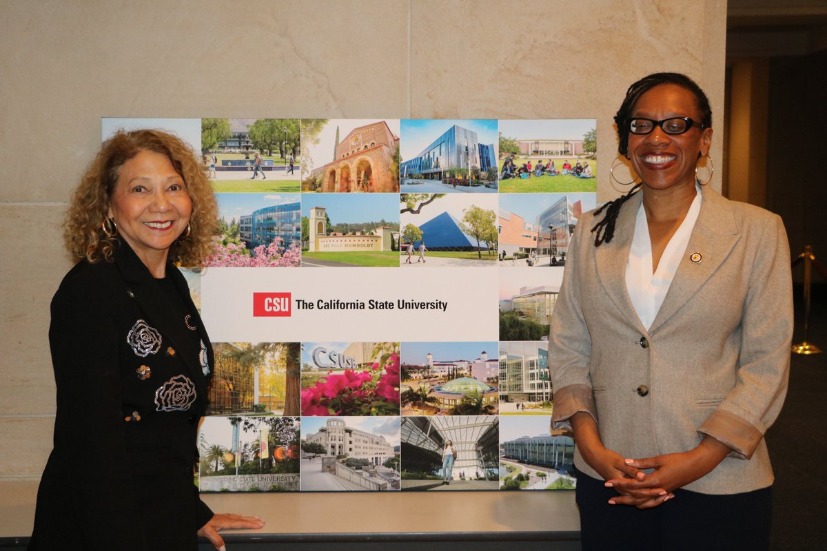 calstate's tweet image. This week, @CSUdrG met with former CSU Trustee and now Congresswoman @LateefahSimon. 
 
From 2016–2024, Rep. Simon was a powerful advocate on the CSU Board of Trustees, where she championed equity and opportunity for all students. Today, we’re grateful to have her voice in the…