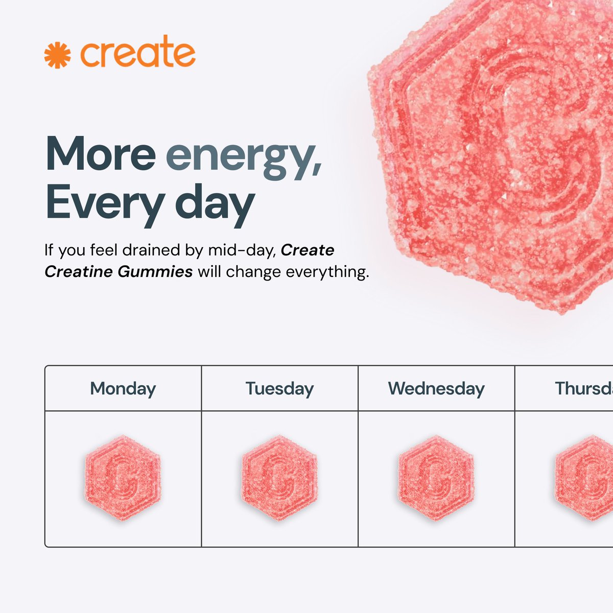 Static ad mockups for a Creatine Gummies brand.
