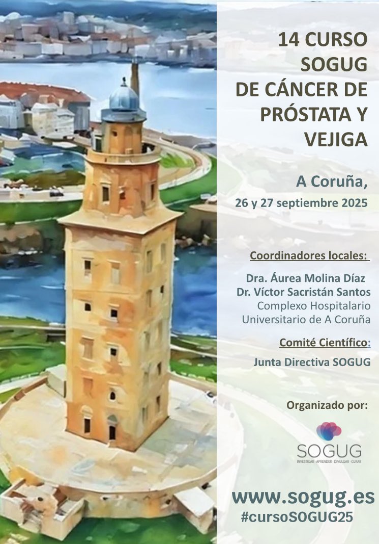 SOG_Galicia's tweet photo. 14º Curso SOGUG de #CáncerdePróstata y #CáncerdeVejiga

Sede:
A Coruña, 26-27 septiembre 2025

Comienza la cuenta atrás para la 14 edición de este curso @sogug1 multidisciplinar, que contará con 100 asistentes. https://t.co/9JSFK6YtjI